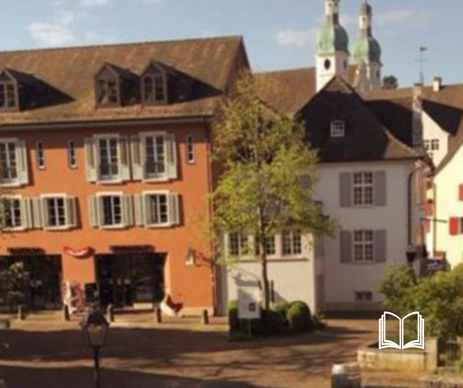 Streetside view of European townhomes.